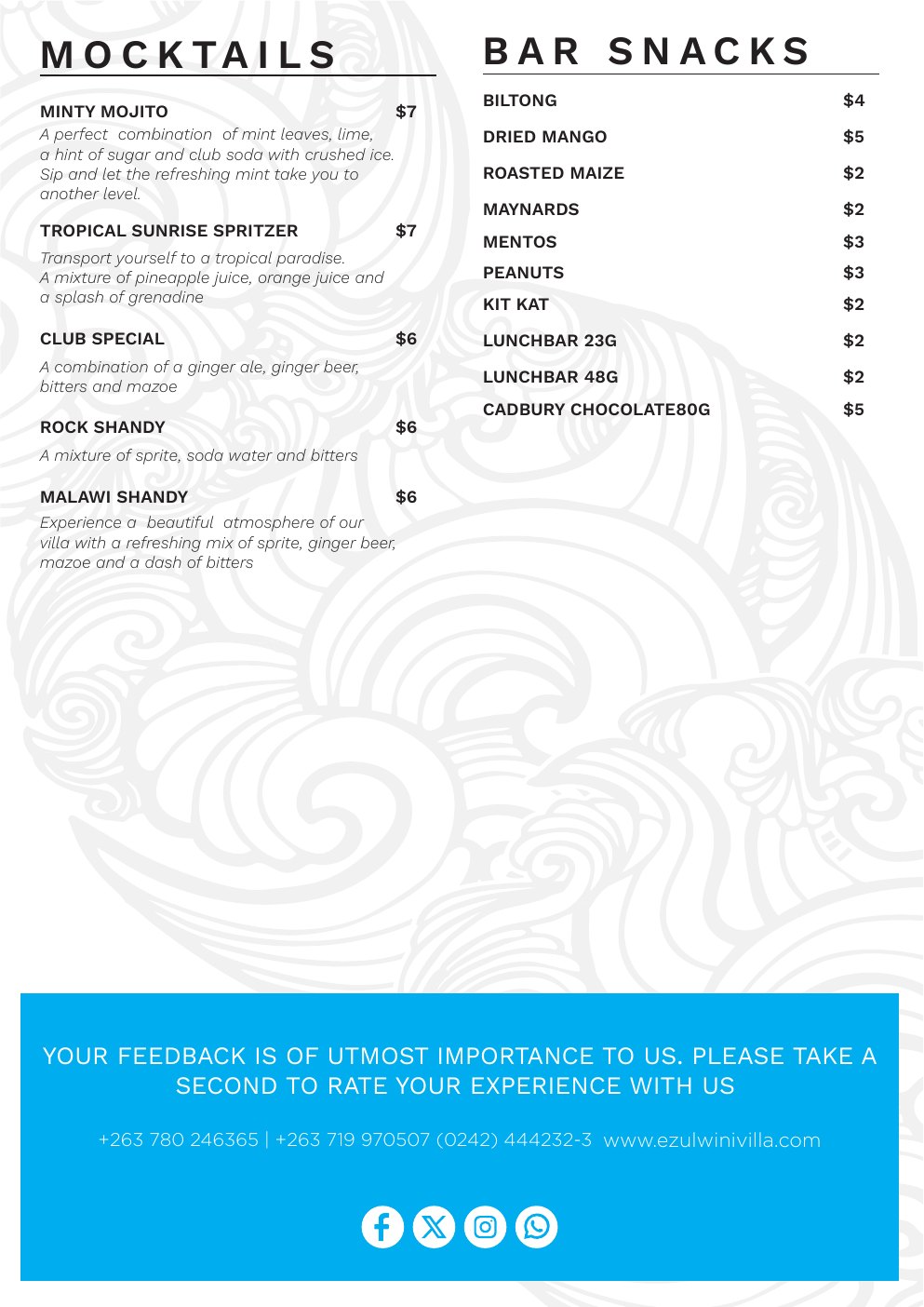 Original Seraphic drinks menu content page 3