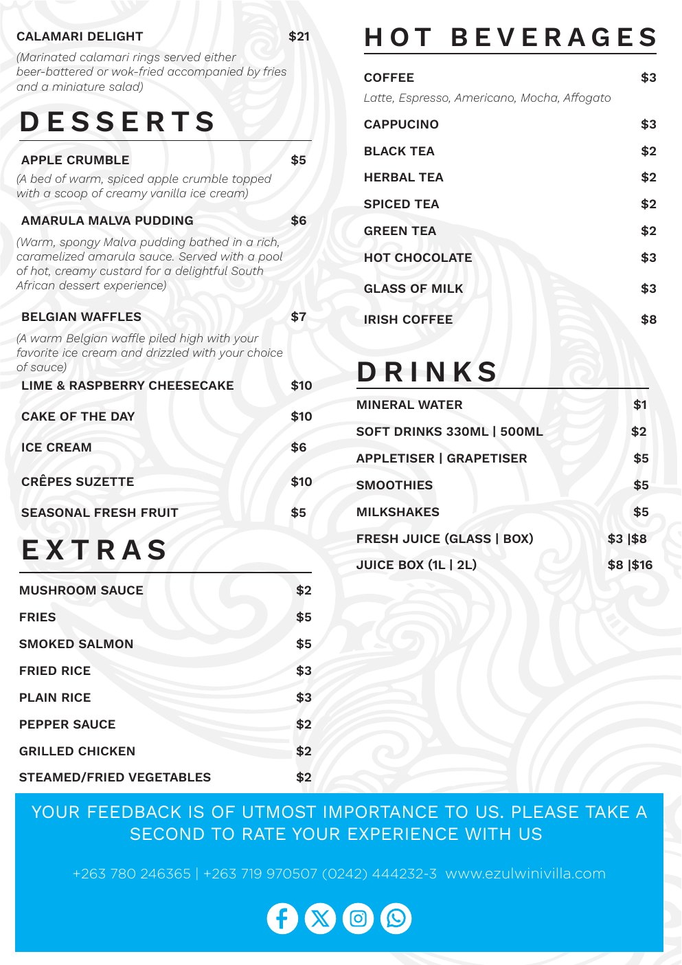 Original Seraphic food menu content page 3
