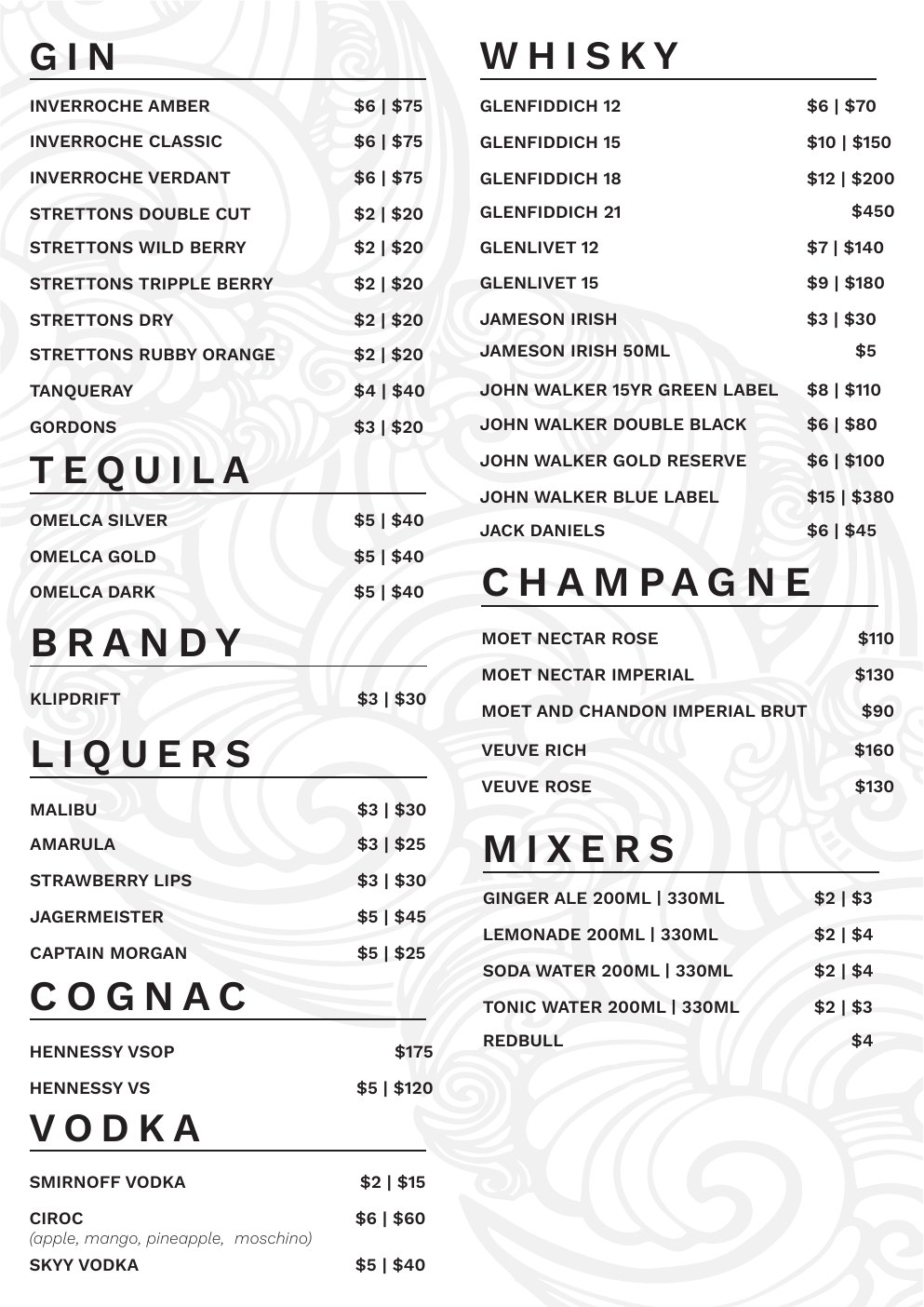 Original Seraphic drinks menu content page 2