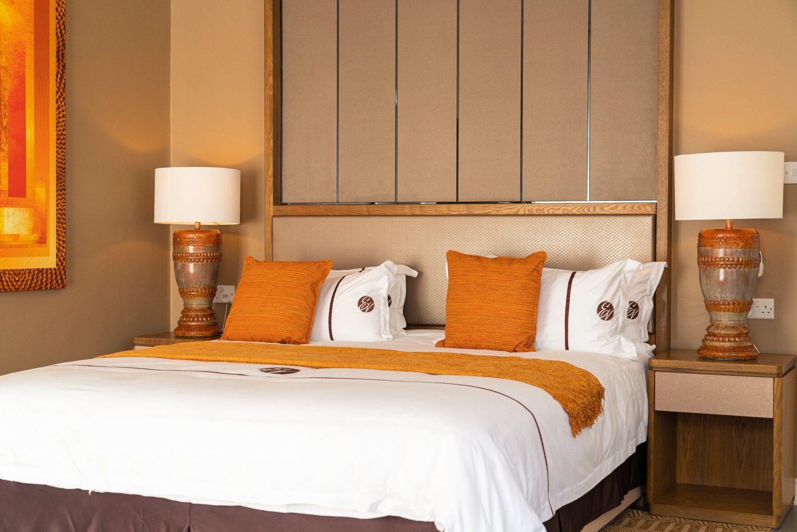 A warm-toned bedroom at Ezulwini Villa; property photography, not a confirmed category match